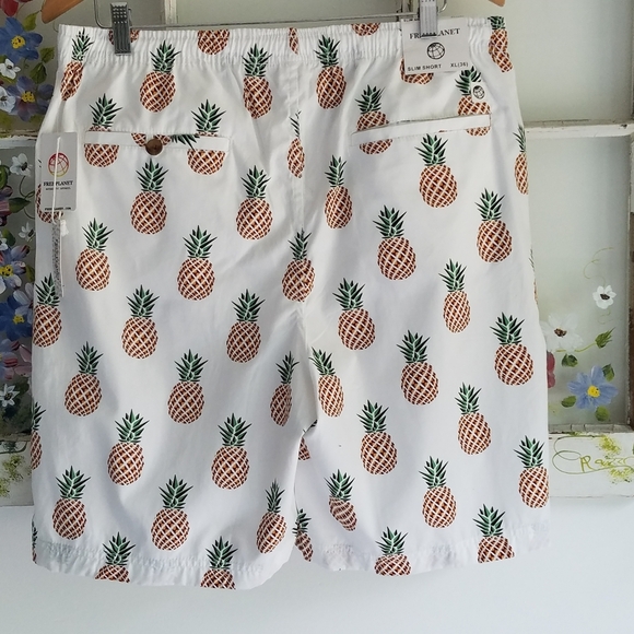 NWT Pineapple Drawstring Slim Shorts  Free Planet 100%cotton  Size 36 - Picture 2 of 6